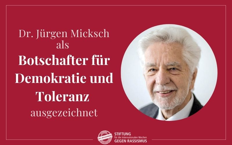 Jürgen Micksch als Botschafter für Demokratie und Toleranz ausgezeichnet